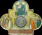 Bernardo Daddi - Christ Enthroned with Saints Sebastian, Leo, Alexander, Peregrine, Philip, Rufinianus, Justa, Concordius, and Decentius.jpg