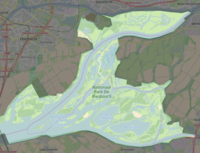 Map showing the parts of the Biesbosch that make up the National Park (highlighted). BiesboschKaart.png