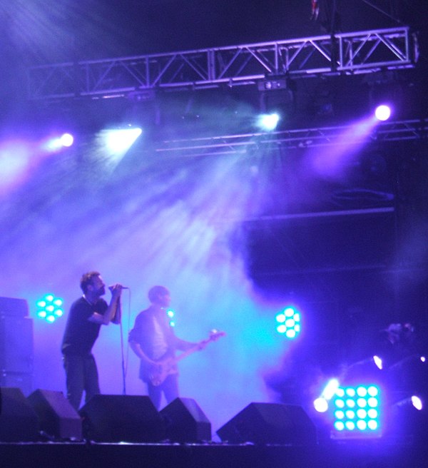 Damon Albarn and Alex James of Blur on the Main Stage as the band headline Oxegen '09.