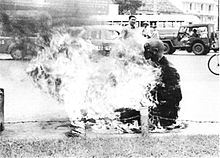 A Buddhist monk commits suicide by burning at the Central Market in Saigon, October 5, 1963 Buddhist monk burning.jpg