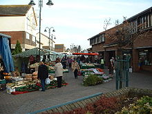 The pedestrianised town centre of Caldicot on market day Caldicot.jpg