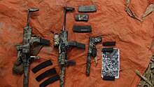 Weapons captured by al-Shabaab on the raid in Bulo Marer, posted online by the media wing of the militant group CapturedFrenchWeaponsBuuloMareerFromTop.jpg