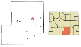 Location of Hanna in Carbon County, Wyoming.