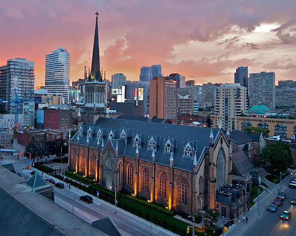 St. Michael's Cathedral at Sunset. The Cathedral church of the Archdiocese of Toronto was dedicated on September 29, 1845.