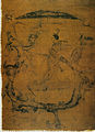 Gentilhomme chevauchant un dragon qui porte aussi une grue de bon augure. Un poisson les accompagne. Encre sur soie. IIIe siècle, 37,5 × 28 cm. Changsha Musée provincial, Hunan[N 13].