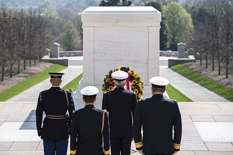 File:Chief of Defence for Belgium Admiral Michel Hofman participates in a Public Wreath-Laying Ceremony at the Tomb of the Unknown Soldier in Arlington National Cemetery on April 5, 2023 - 19.jpg