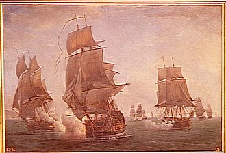 The Action of 17 August 1779, as depicted by Pierre-Julien Gilbert. Combat des fregates La Junon et la Gentille contre le vaisseau anglais l'Ardent (17 aout 1779).jpg
