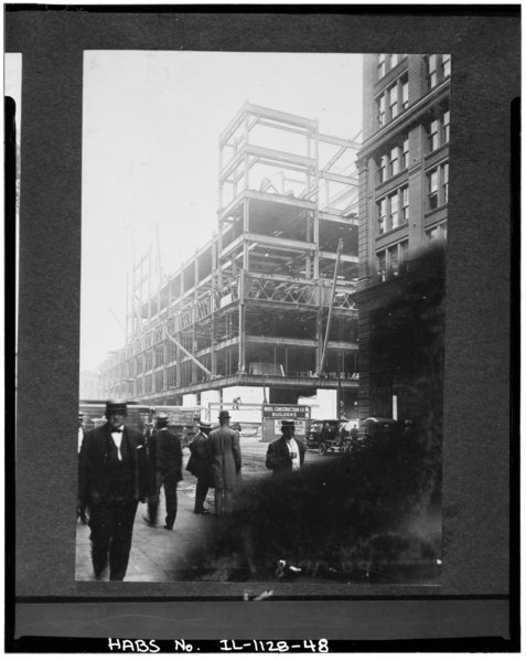 File:Construction up to 8th floor,August 11,1909 - Chicago City Hall, 121 North LaSalle Street, Chicago, Cook County, IL HABS ILL,16-CHIG,94-48.tif