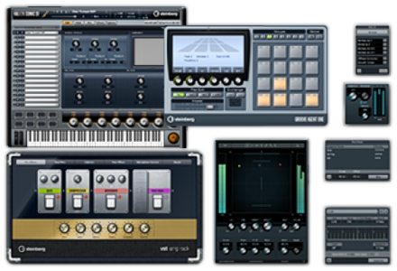 top: Software instruments HALion Sonic SE sample playerGroove Agent ONE drum sample player bottom: Software effect processorson Cubase 6 (CC-BY-SA-3.0 image)