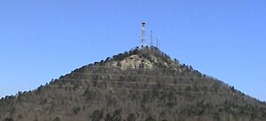 The Currahee Mountain with the transmission masts on the summit.