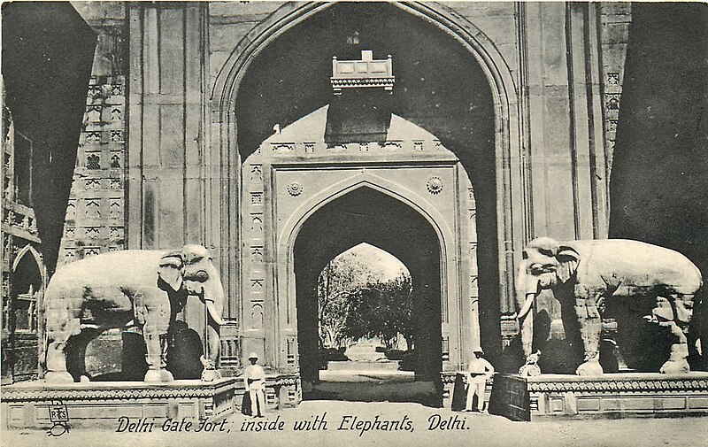 File:Delhi Gate Fort, Inside with elephants postcard.jpg