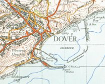 1945 Ordnance Survey map of Dover, showing the harbour