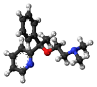 Modelo de bola y palo de la molécula de doxilamina