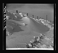 Stuifsneeuw langs de snelweg naar Frederick (Maryland), februari 1940