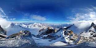 Kugelpanorama von der DufourspitzeAls Kugelpanorama anzeigen