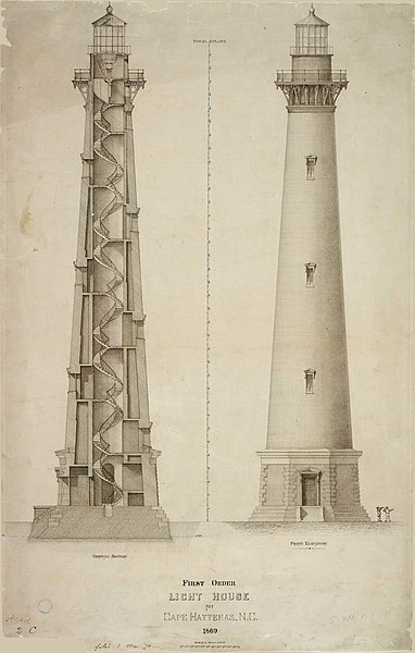 File:Elevation and Section of First Order Lighthouse at Cape Hatteras, North Carolina - NARA - 731255.jpg