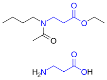 Comparison of ethyl butylacetylaminopropionate and beta-alanine Ethyl butylacetylaminopropionate and beta-alanine comparison.svg