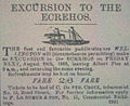 English: Excursion to Sark. The fast and favourite paddle-steamer Wellington will (circumstances permitting) make an excursion to the Ecréhos, on Friday Next, August 24th, 1888, leaving Albert Pier at 9 a.m. and returning the same evening. British Press and Jersey Times