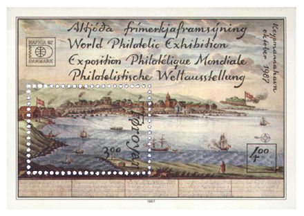 A 1987 Faroe Islands miniature sheet, in which the stamps form a part of a larger image