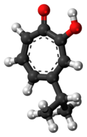 Modelo de bola y palo de la molécula de hinokitiol