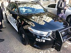 Georgian police vehicle Ford Taurus Police Interceptor with black and white livery
