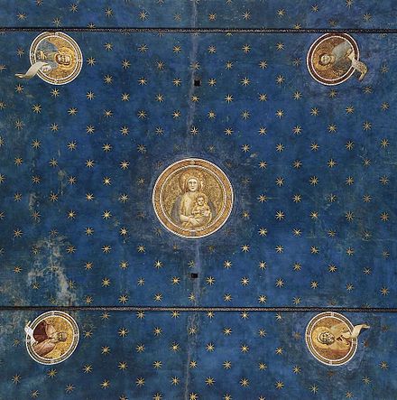 Starry vault of the Scrovegni Chapel in Padua, Italy, frescoed by Giotto, a common ceiling motif of the period throughout Europe