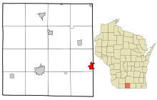 Zahrnuté a neregistrované oblasti Green County ve Wisconsinu zvýrazněny Brodhead.svg