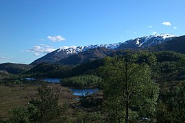 Gullfjellet sett fra østsiden og Kråmyrane naturreservat nede til venstre Foto: Svein Harkestad