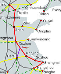 Rute for høyhastighetslinjen Hefei - Bengbu