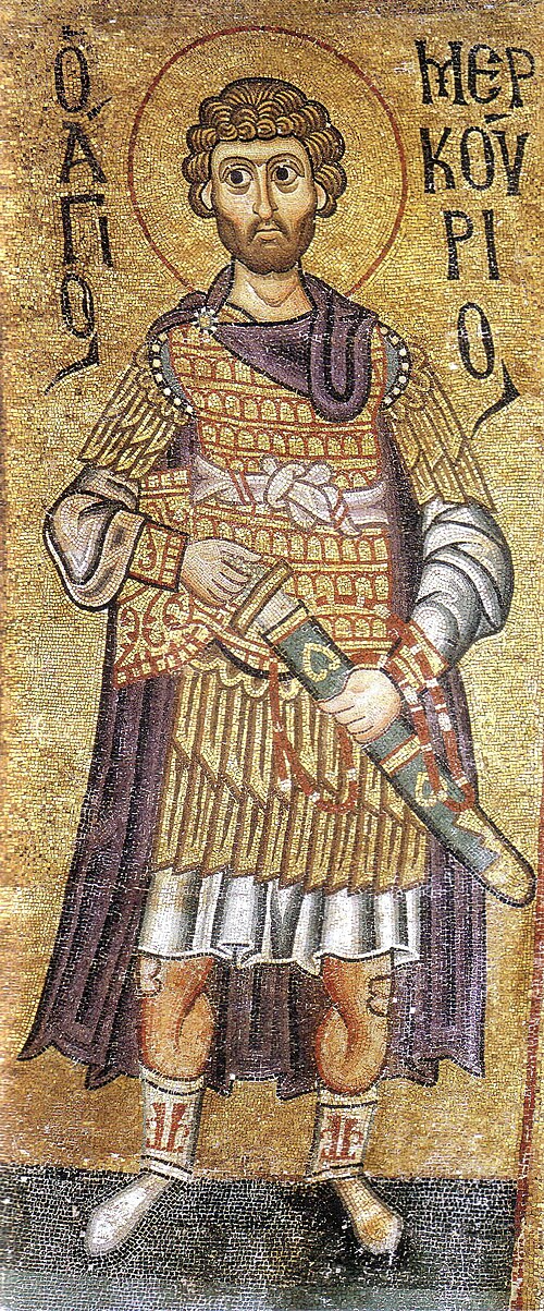 St. Mercurios in armour. Byzantine depictions of military saints give useful information concerning armour; however, some elements can be fanciful or 