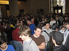 The start of the MIT Mystery Hunt in 2007 Huntbeginsinlobby7.jpg