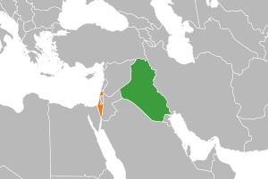 Mapa indicando localização do Iraque e de Israel.