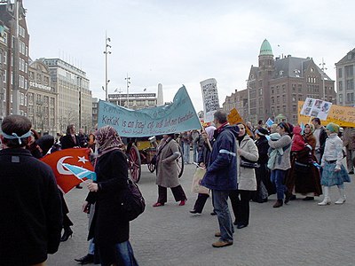 Iraqi Turks protesting in the Dutch capital city of Amsterdam.