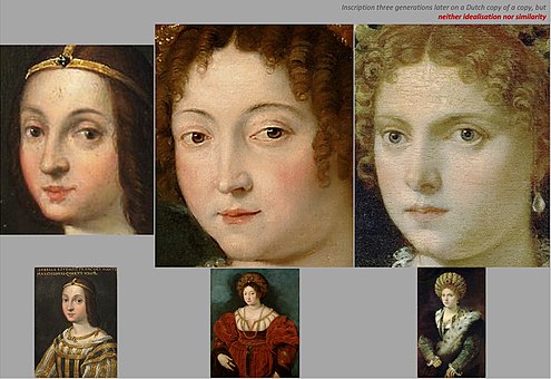 The three portraits in colour in the Kunsthistorisches Museum Vienna - maybe including a misidentification? Isabella d'Este vs Isabella in Black.jpg