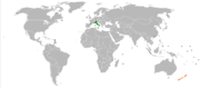 Location map for Ireland and New Zealand.