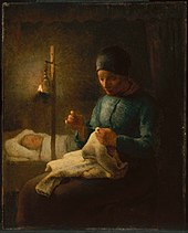 Jean-François Millet - Donna che cuce accanto al suo bambino che dorme - 17.1493 - Museo delle Belle Arti.jpg