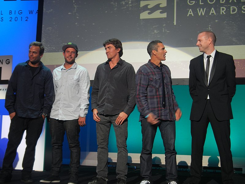 File:Jeff Rowley Billabong XXL Big Wave Awards 2012 Ride of the Year Finalists on stage with Garrett McNamara Ryan Hipwood Greg Long Nathan Fletcher - Flickr - Jeff Rowley Big Wave Surfer.jpg