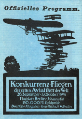 Deckblatt des Programms zur Inbetriebnahme des Flugplatzes Berlin-Johannisthal ab dem 26. September 1909