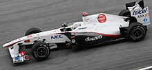 Kobayashi driving for Sauber at the 2011 Malaysian Grand Prix. Kamui Kobayashi 2011 Malaysia FP1 1.jpg
