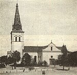 En gammal bild på Karlstads domkyrka i gamla Nordisk Familjebok