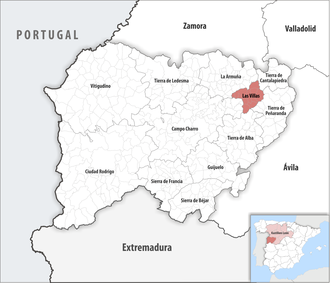 Die Lage der Comarca Las Villas in der Provinz Salamanca