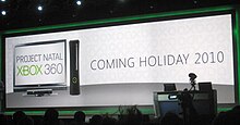 A January 2010 promotional banner indicating the expected release of Kinect (then "Project Natal") by holiday 2010 Kinect Holiday 2010.jpg