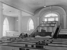 Interior of the Kirtland Temple, where the first Latter Day Saint solemn assembly was held in 1836 Kirtland photo127748pv.jpg