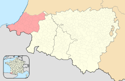 Location of Labourd within the Pyrénées-Atlantiques departement and the Northern Basque Country