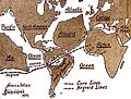 James Churchward'un Mu'dan göçenlerin diğer kıtalara nasıl dağıldığını açıkladığı harita, Kayıp Kıta Mu, 1931