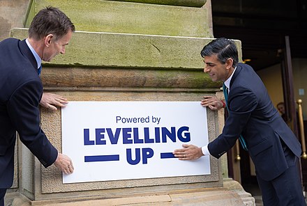 Sunak and Jeremy Hunt holding a "Levelling Up" sign