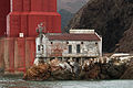 Lime Point Light Station beneath the Golden Gate Bridge.