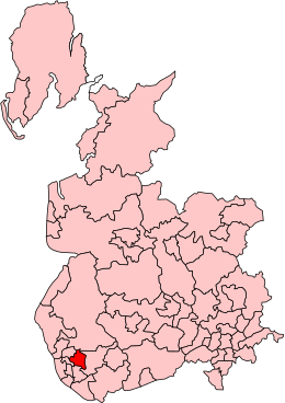 Liverpool West Derby in Lancashire, boundaries used 1974-83 LiverpoolWestDerby1974Constituency.svg