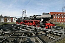 Locomotive on campus, reminiscent of Wildau's history as an important locomotive factory Lokomotive auf dem Campus.jpg