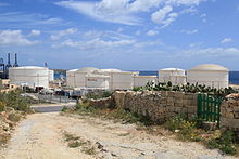 Oil tanks at the Malta Freeport, with the site of the tower roughly at the centre of this picture Malta - Birzebbuga - Freeport (Triq Benghajsa) 07 ies.jpg